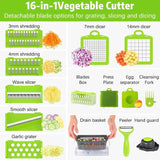 16-in-1 Multifunctional Vegetable Chopper & Slicer - Manual Kitchen Food Processor with Drain Basket
